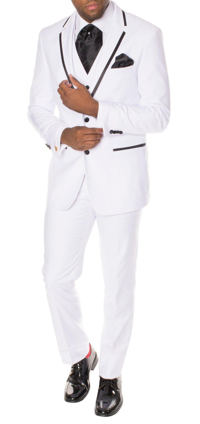 Celio White & Black 3 piece Slim Fit Tuxedo - Ferrecci USA 