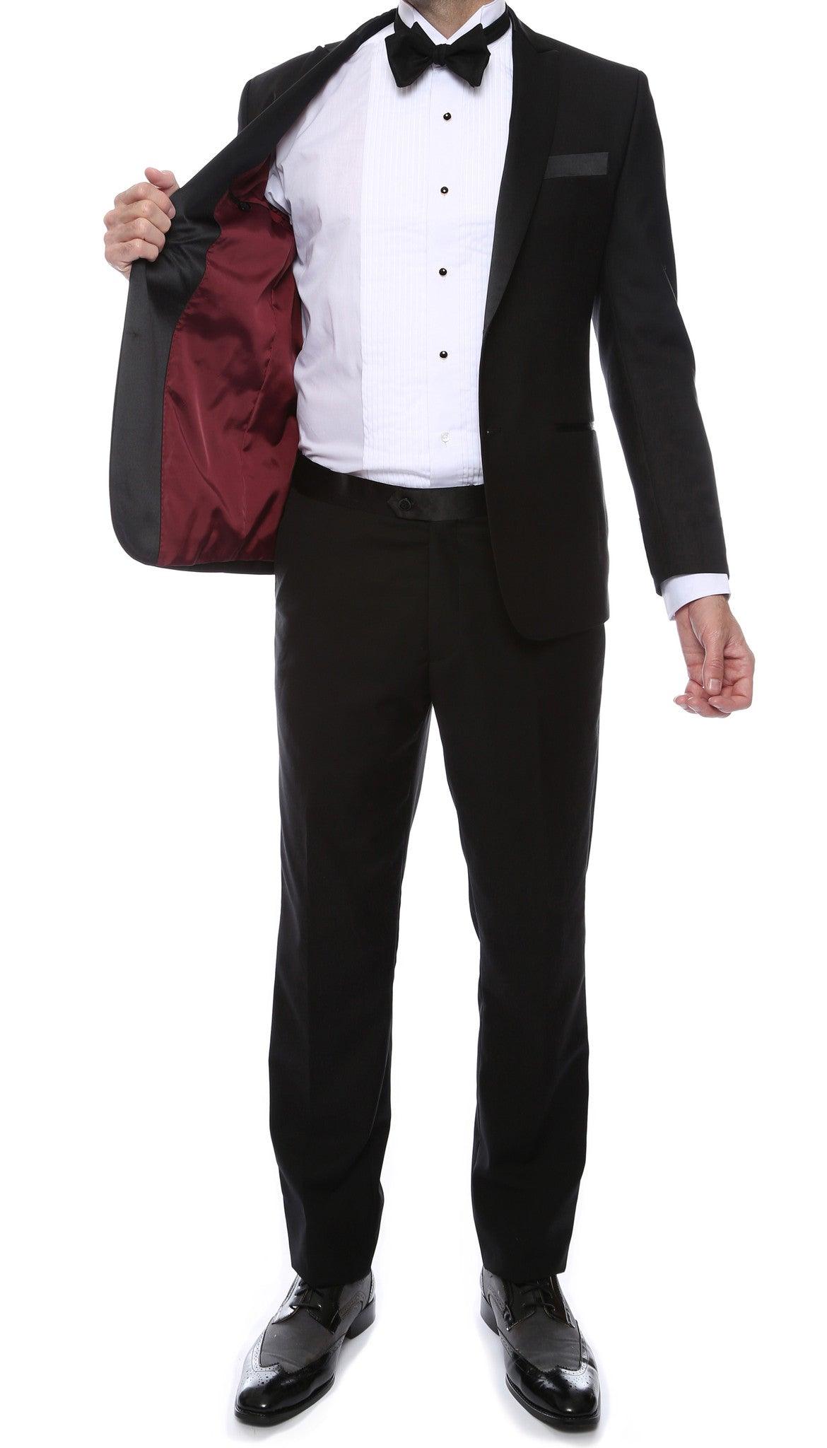 Debonair Black Slim Fit Peak Lapel 2 Piece Tuxedo Suit Set - Ferrecci USA 