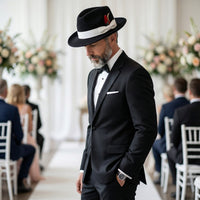 Crushable Black/White 100% Australian Wool Fedora Hat