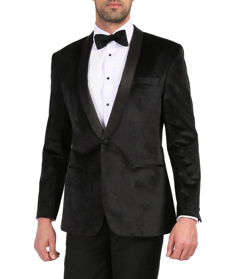 Enzo Black Slim Fit Velvet Shawl Collar Tuxedo Blazer - Ferrecci USA 