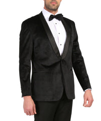 Enzo Black Slim Fit Velvet Shawl Collar Tuxedo Blazer - Ferrecci USA 