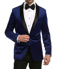 Enzo Indigo Velvet Slim Fit Shawl Lapel Tuxedo Men's Blazer - Ferrecci USA 