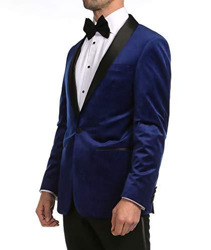 Enzo Indigo Velvet Slim Fit Shawl Lapel Tuxedo Men's Blazer - Ferrecci USA 