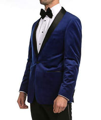 Enzo Indigo Velvet Slim Fit Shawl Lapel Tuxedo Men's Blazer - Ferrecci USA 