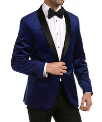 Enzo Indigo Velvet Slim Fit Shawl Lapel Tuxedo Men's Blazer - Ferrecci USA 