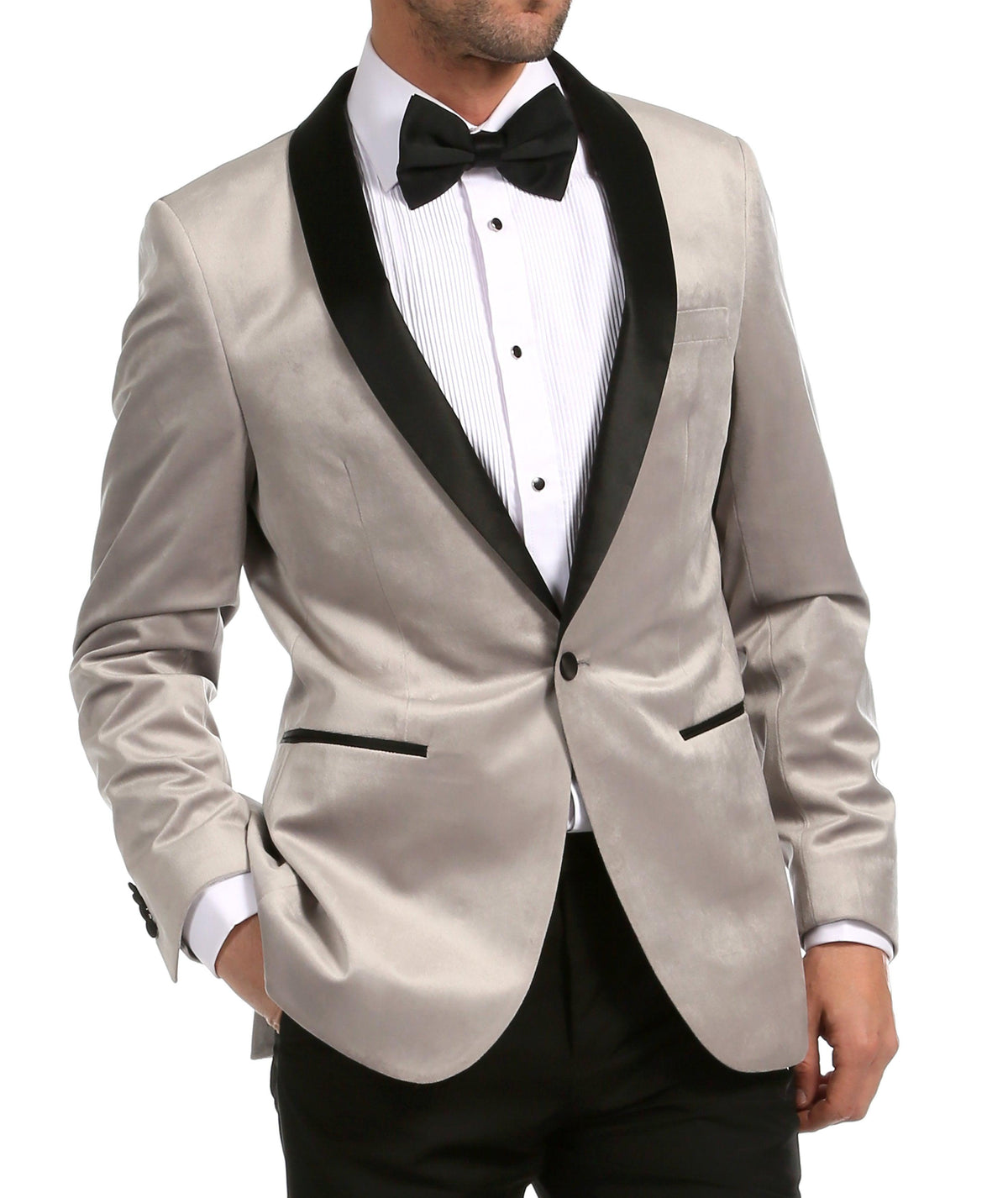 Enzo Light Grey Velvet Slim Fit Shawl Lapel Tuxedo Men's Blazer - Ferrecci USA 