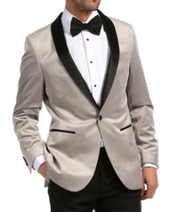 Enzo Light Grey Velvet Slim Fit Shawl Lapel Tuxedo Men's Blazer - Ferrecci USA 
