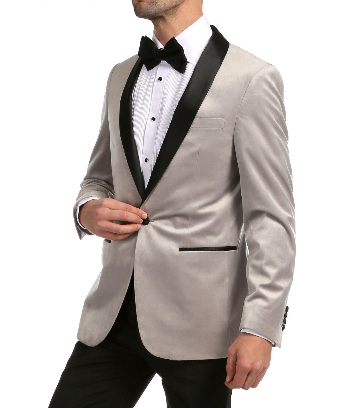 Enzo Light Grey Velvet Slim Fit Shawl Lapel Tuxedo Men's Blazer - Ferrecci USA 