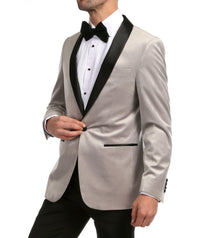 Enzo Light Grey Velvet Slim Fit Shawl Lapel Tuxedo Men's Blazer - Ferrecci USA 