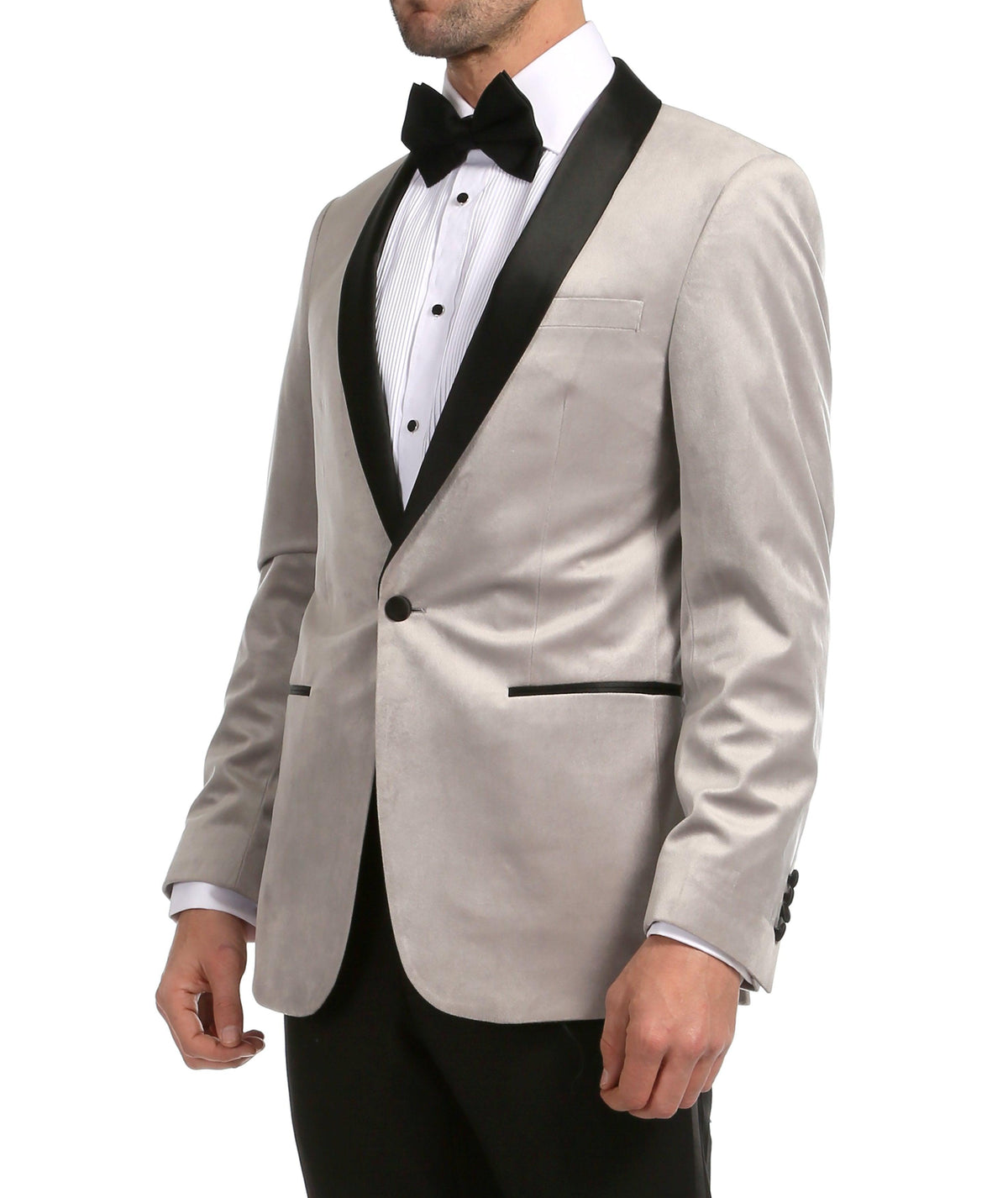 Enzo Light Grey Velvet Slim Fit Shawl Lapel Tuxedo Men's Blazer - Ferrecci USA 
