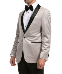 Enzo Light Grey Velvet Slim Fit Shawl Lapel Tuxedo Men's Blazer - Ferrecci USA 