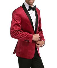 Enzo Maroon Velvet Slim Fit Shawl Lapel Tuxedo Men's Blazer - Ferrecci USA 
