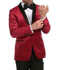 Enzo Maroon Velvet Slim Fit Shawl Lapel Tuxedo Men's Blazer - Ferrecci USA 