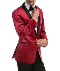 Enzo Maroon Velvet Slim Fit Shawl Lapel Tuxedo Men's Blazer - Ferrecci USA 