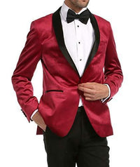 Enzo Maroon Velvet Slim Fit Shawl Lapel Tuxedo Men's Blazer - Ferrecci USA 