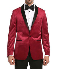 Enzo Maroon Velvet Slim Fit Shawl Lapel Tuxedo Men's Blazer - Ferrecci USA 