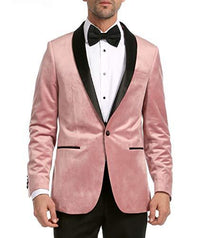 Enzo Pink Slim Fit Velvet Shawl Tuxedo Blazer - Ferrecci USA 