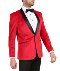 Enzo Red Slim Fit Velvet Shawl Tuxedo Blazer - Ferrecci USA 
