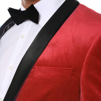 Enzo Red Slim Fit Velvet Shawl Tuxedo Blazer - Ferrecci USA 