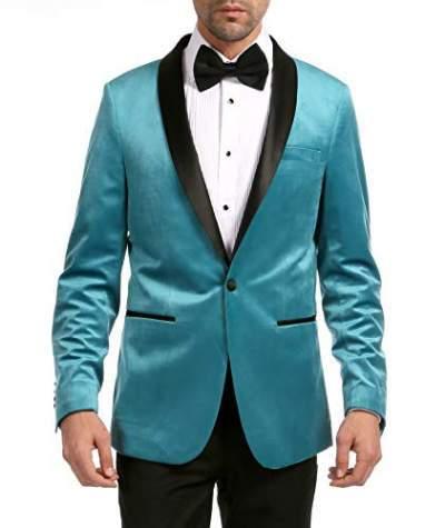 Enzo Turquoises Velvet Slim Fit Shawl Lapel Tuxedo Men's Blazer - Ferrecci USA 