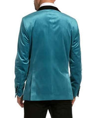 Enzo Turquoises Velvet Slim Fit Shawl Lapel Tuxedo Men's Blazer - Ferrecci USA 