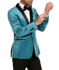 Enzo Turquoises Velvet Slim Fit Shawl Lapel Tuxedo Men's Blazer - Ferrecci USA 