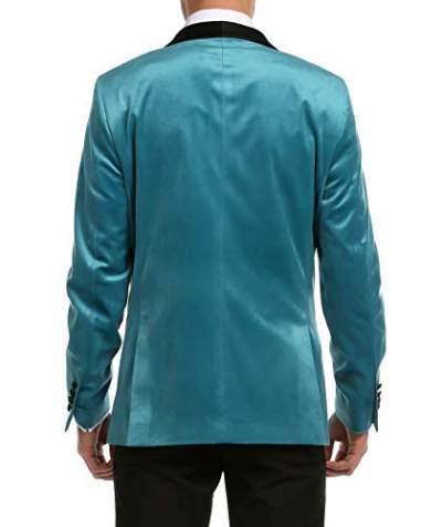 Enzo Turquoises Velvet Slim Fit Shawl Lapel Tuxedo Men's Blazer - Ferrecci USA 