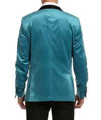 Enzo Turquoises Velvet Slim Fit Shawl Lapel Tuxedo Men's Blazer - Ferrecci USA 