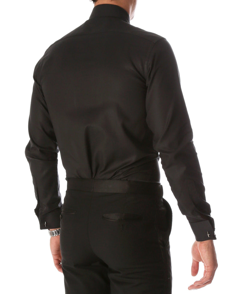 Ferrecci Men's Black Venice Slim Fit Pique Lay Down Collar Shirt - Ferrecci USA 