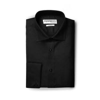 Ferrecci Men's Black Venice Slim Fit Pique Lay Down Collar Shirt - Ferrecci USA 
