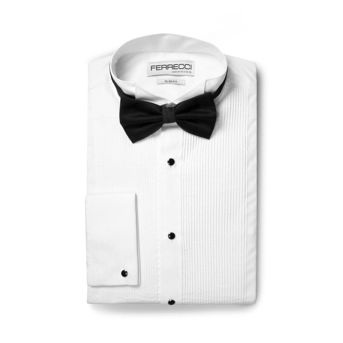 Ferrecci Men's Max White Slim Fit Wing Tip Collar Pleated Tuxedo Shirt - Ferrecci USA 