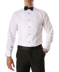 Ferrecci Men's Paris White Regular Fit Lay Down Collar Pleated Tuxedo Shirt - Ferrecci USA 