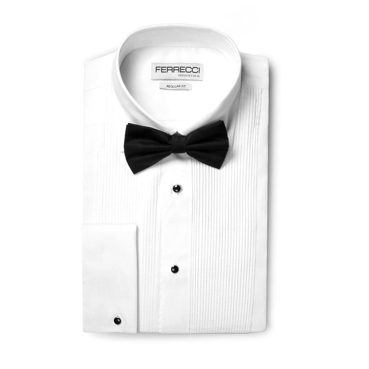Ferrecci Men's Paris White Regular Fit Lay Down Collar Pleated Tuxedo Shirt - Ferrecci USA 