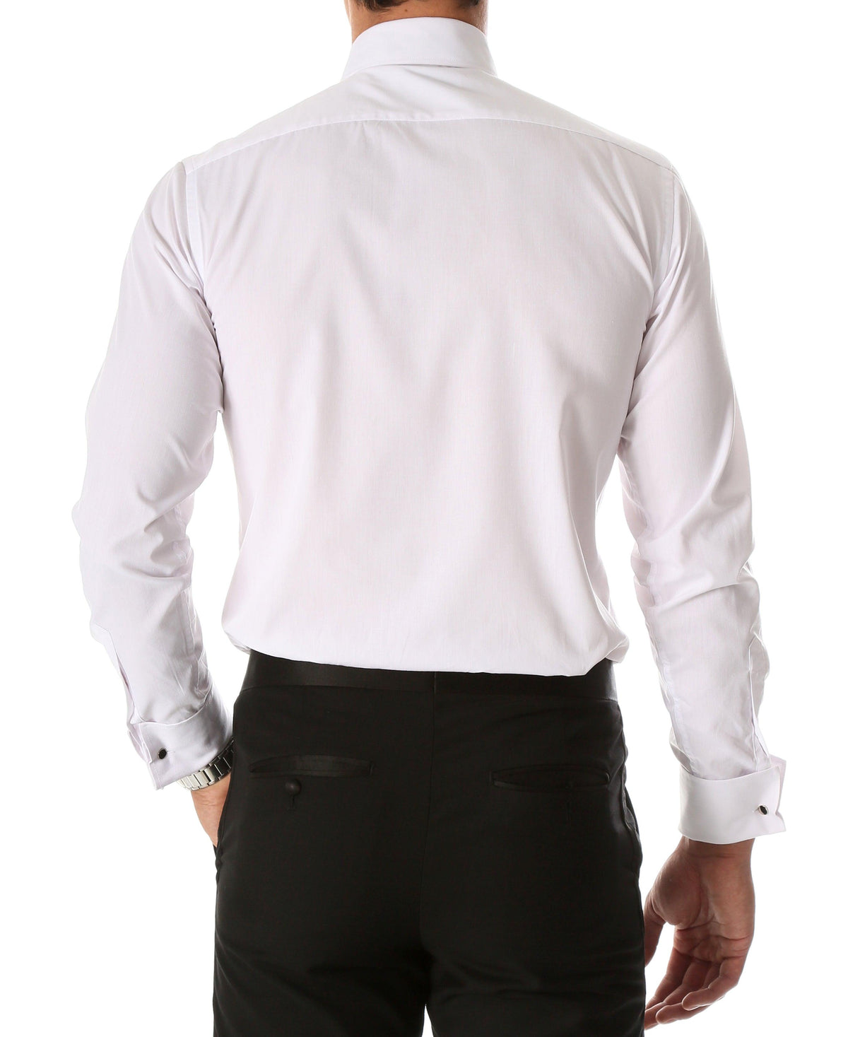 Ferrecci Men's Paris White Slim Fit Lay Down Collar Pleated Tuxedo Shirt - Ferrecci USA 