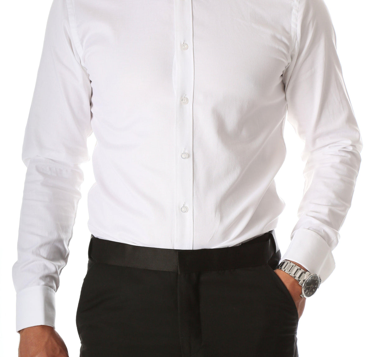 Ferrecci Men's Paris White Slim Fit Lay Down Collar Pleated Tuxedo Shirt - Ferrecci USA 