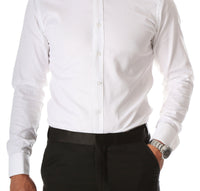 Ferrecci Men's Paris White Slim Fit Lay Down Collar Pleated Tuxedo Shirt - Ferrecci USA 