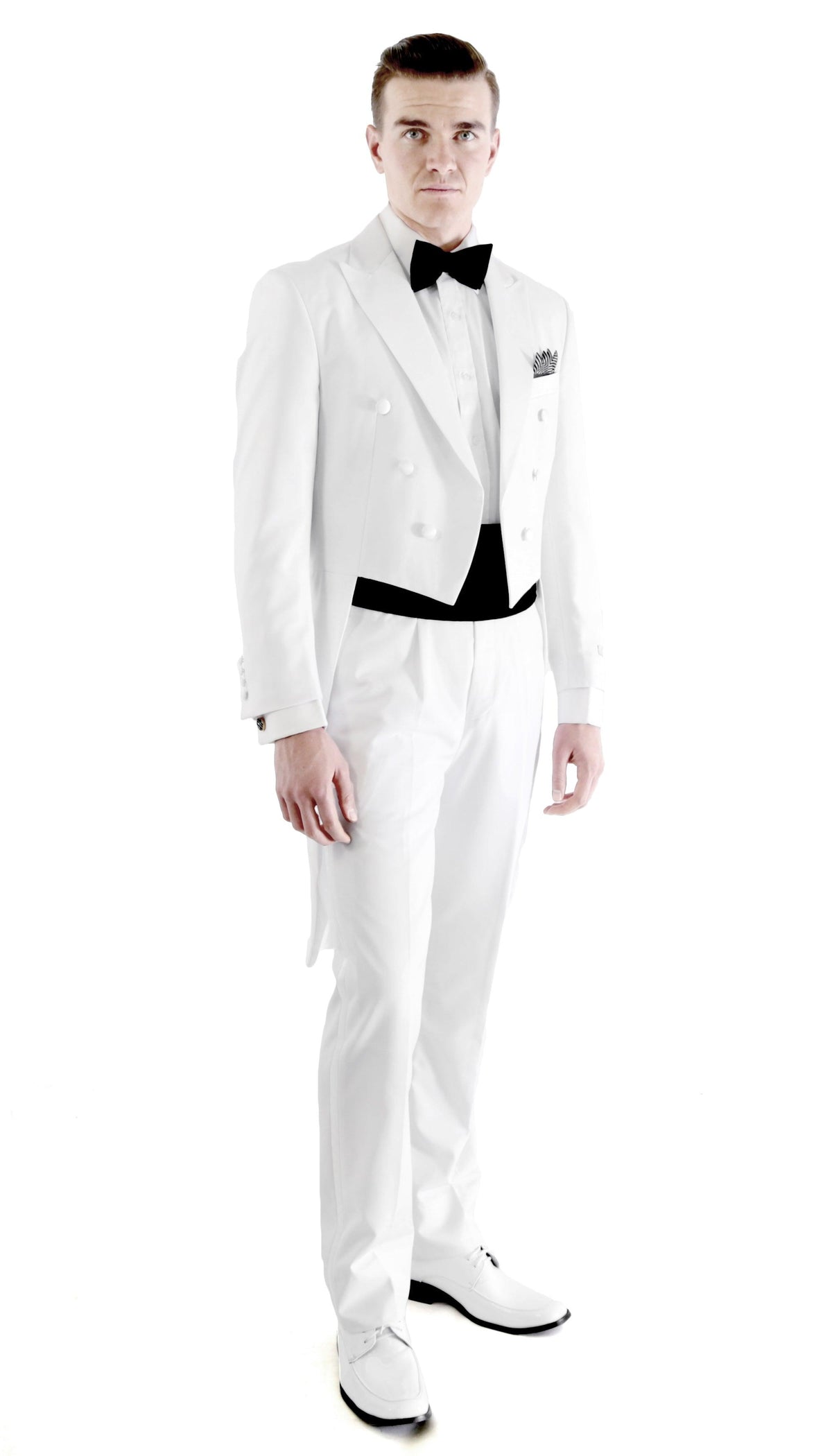 Ferrecci Men’s Regular Fit Peak Lapel White Tailcoat Tuxedo Set - Ferrecci USA 