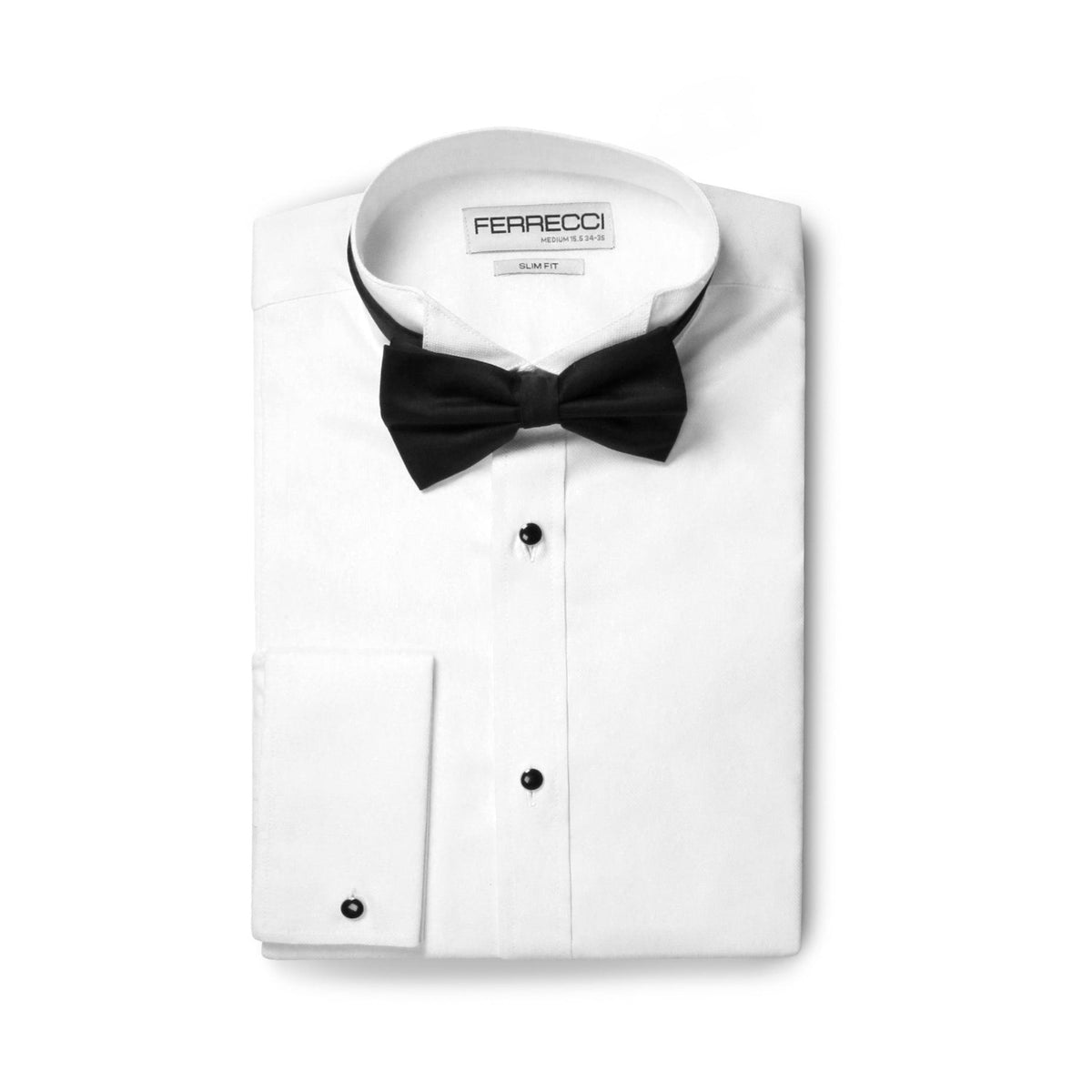 Ferrecci Men's Rome White Slim Fit Pique Wing Tip Collar Tuxedo Shirt with Bib - Ferrecci USA 