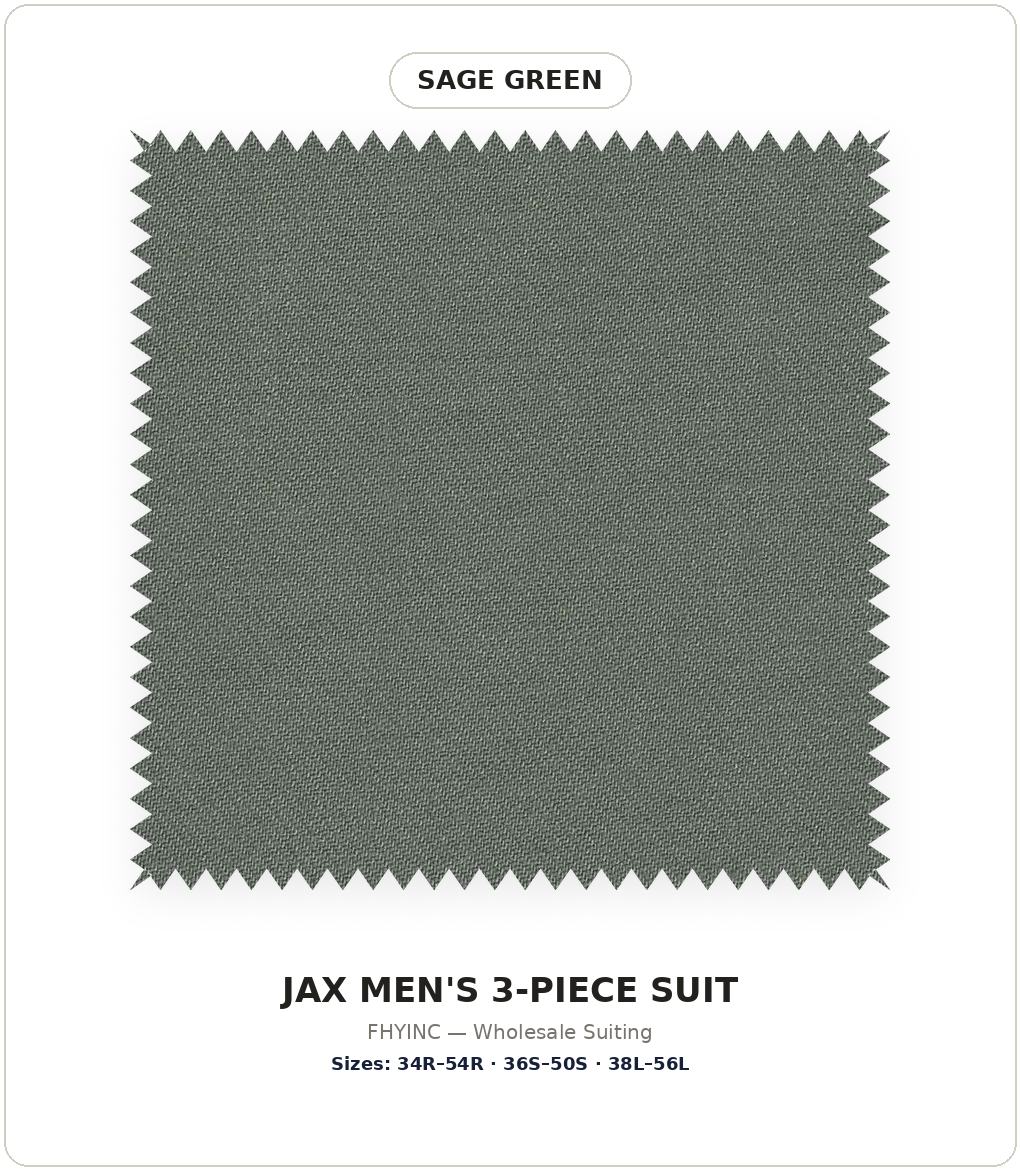 JAX MENS SAGE GREEN 2 BUTTON NOTCH LAPEL 3 PC SLIM FIT SUIT
