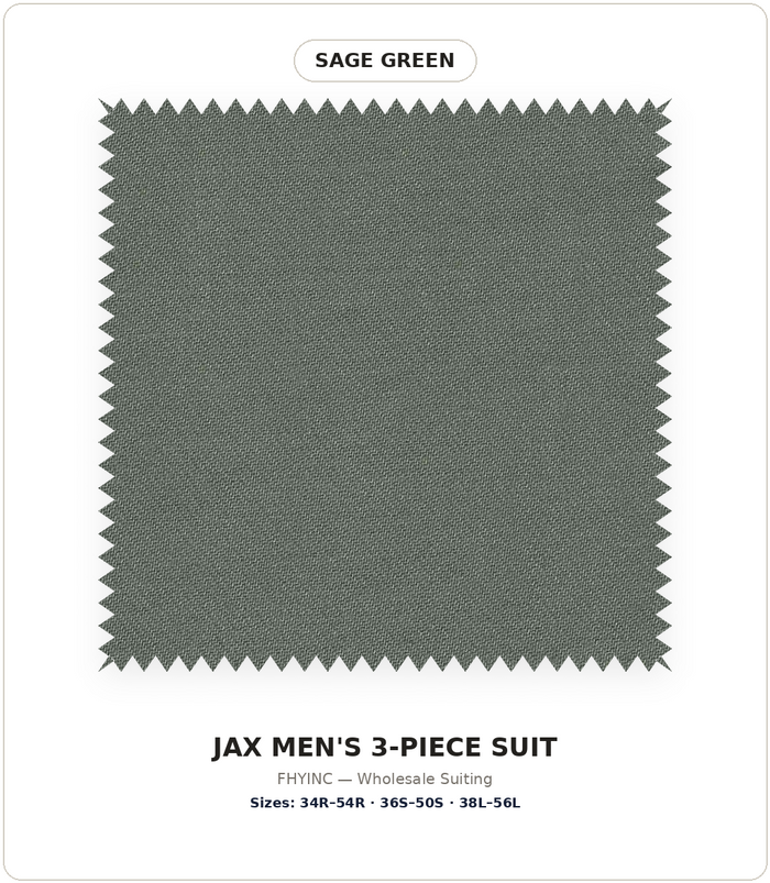 JAX MENS SAGE GREEN 2 BUTTON NOTCH LAPEL 3 PC SLIM FIT SUIT