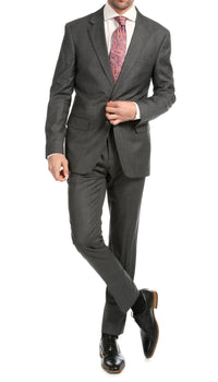 Mason Heather Grey Men's Premium 2 Piece Wool Slim Fit Suit - Ferrecci USA 