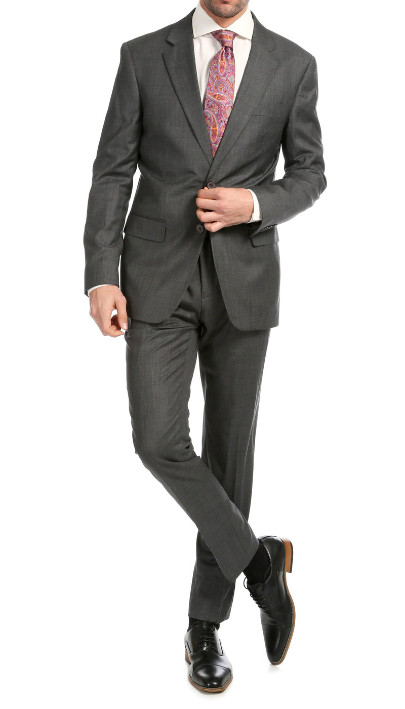 Mason Heather Grey Men's Premium 2 Piece Wool Slim Fit Suit - Ferrecci USA 