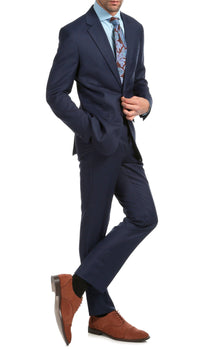 Mason Navy Men's Premium 2pc Premium Wool Slim Fit Suit - Ferrecci USA 
