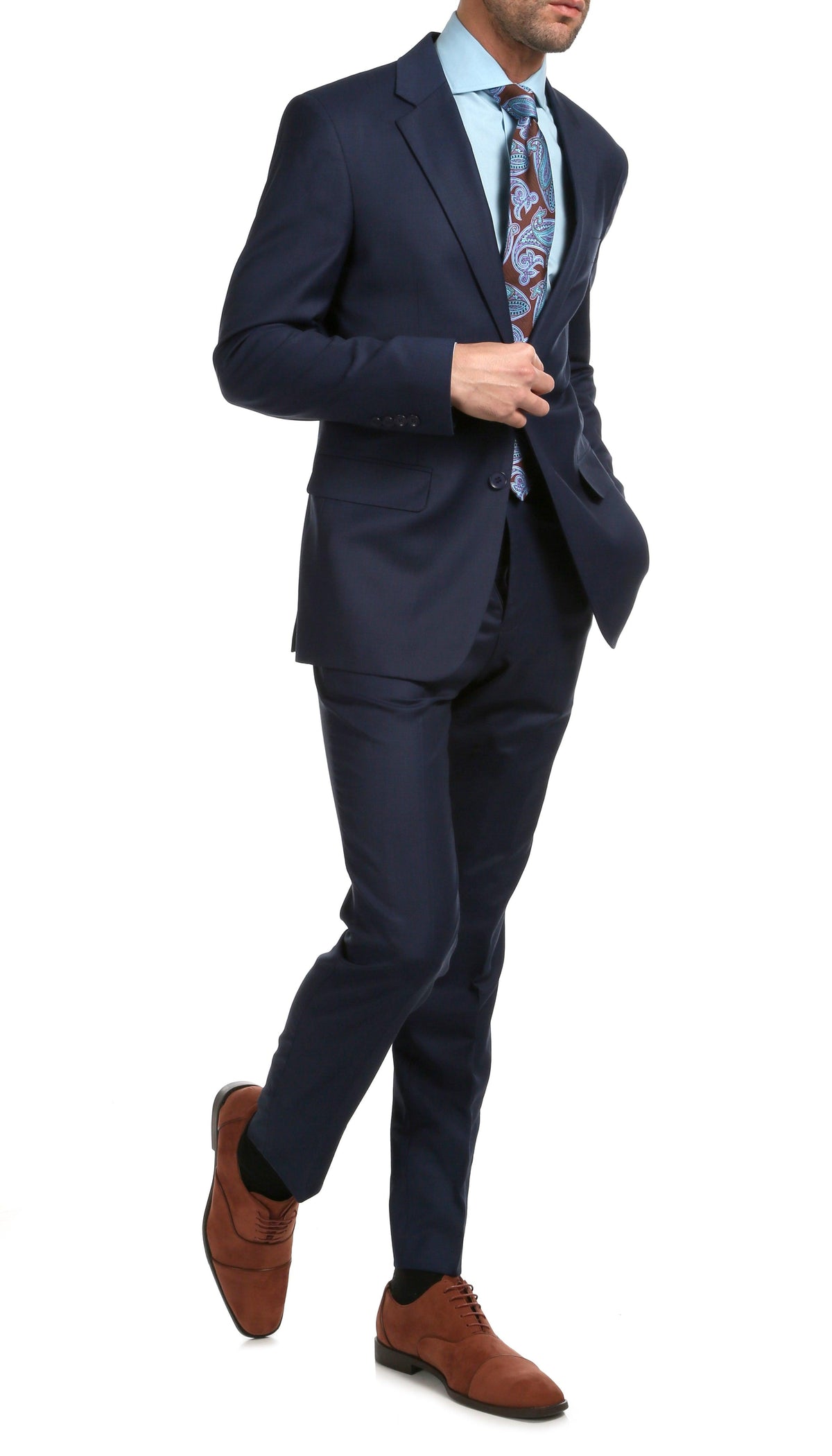 Mason Navy Men's Premium 2pc Premium Wool Slim Fit Suit - Ferrecci USA 