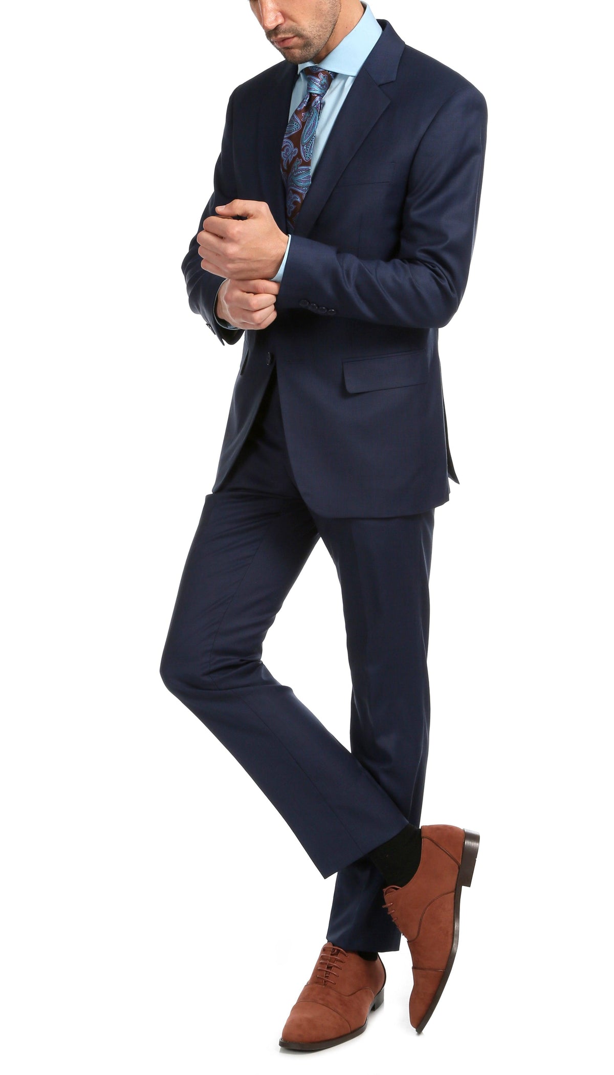Mason Navy Men's Premium 2pc Premium Wool Slim Fit Suit - Ferrecci USA 