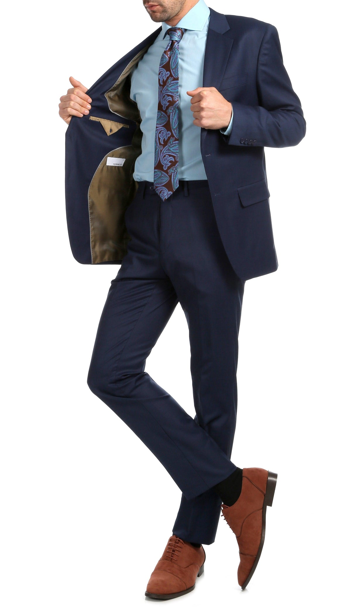 Mason Navy Men's Premium 2pc Premium Wool Slim Fit Suit - Ferrecci USA 