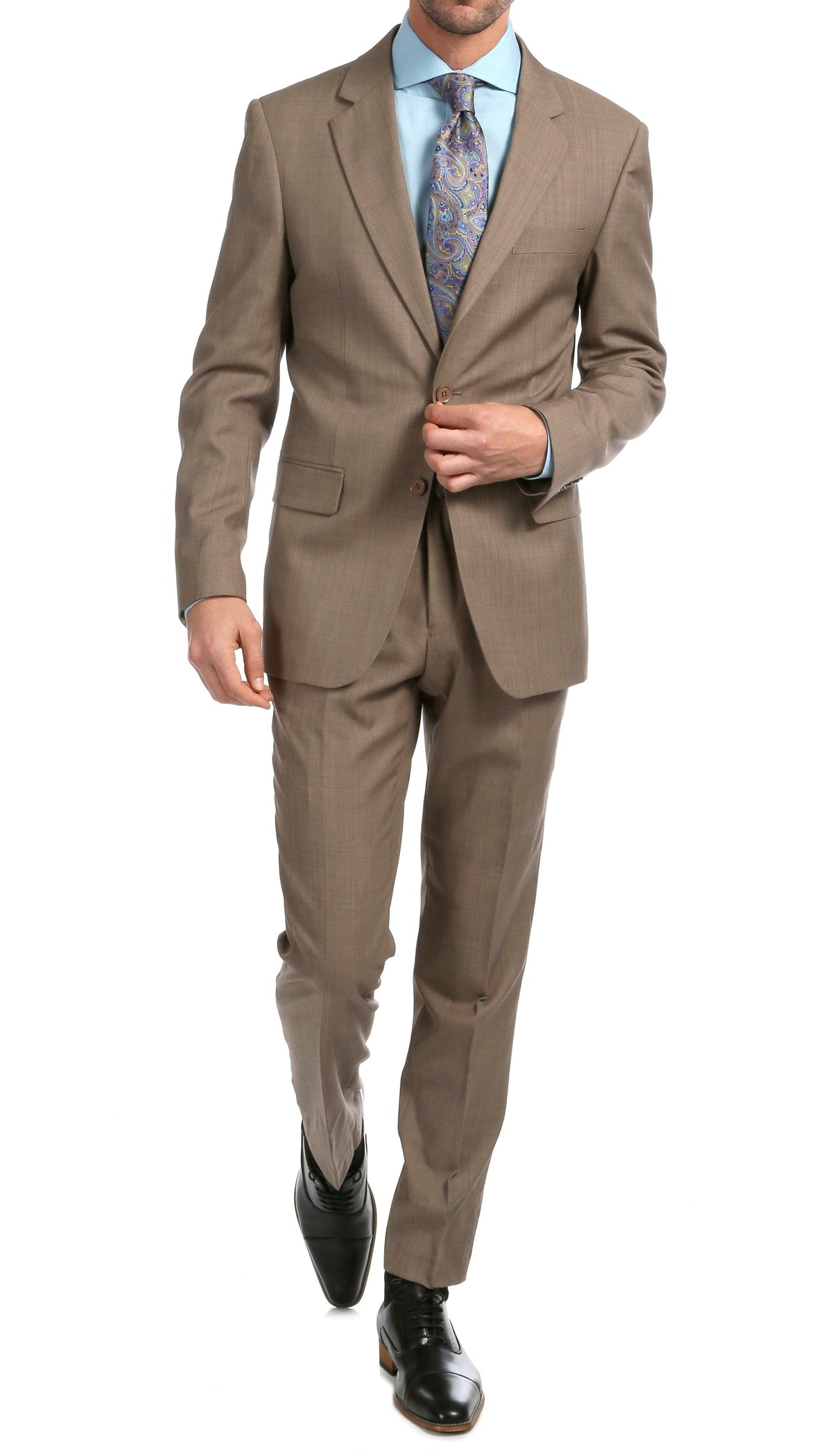 Mason Sand Men's Premium 2 Piece Wool Slim Fit Suit - Ferrecci USA 