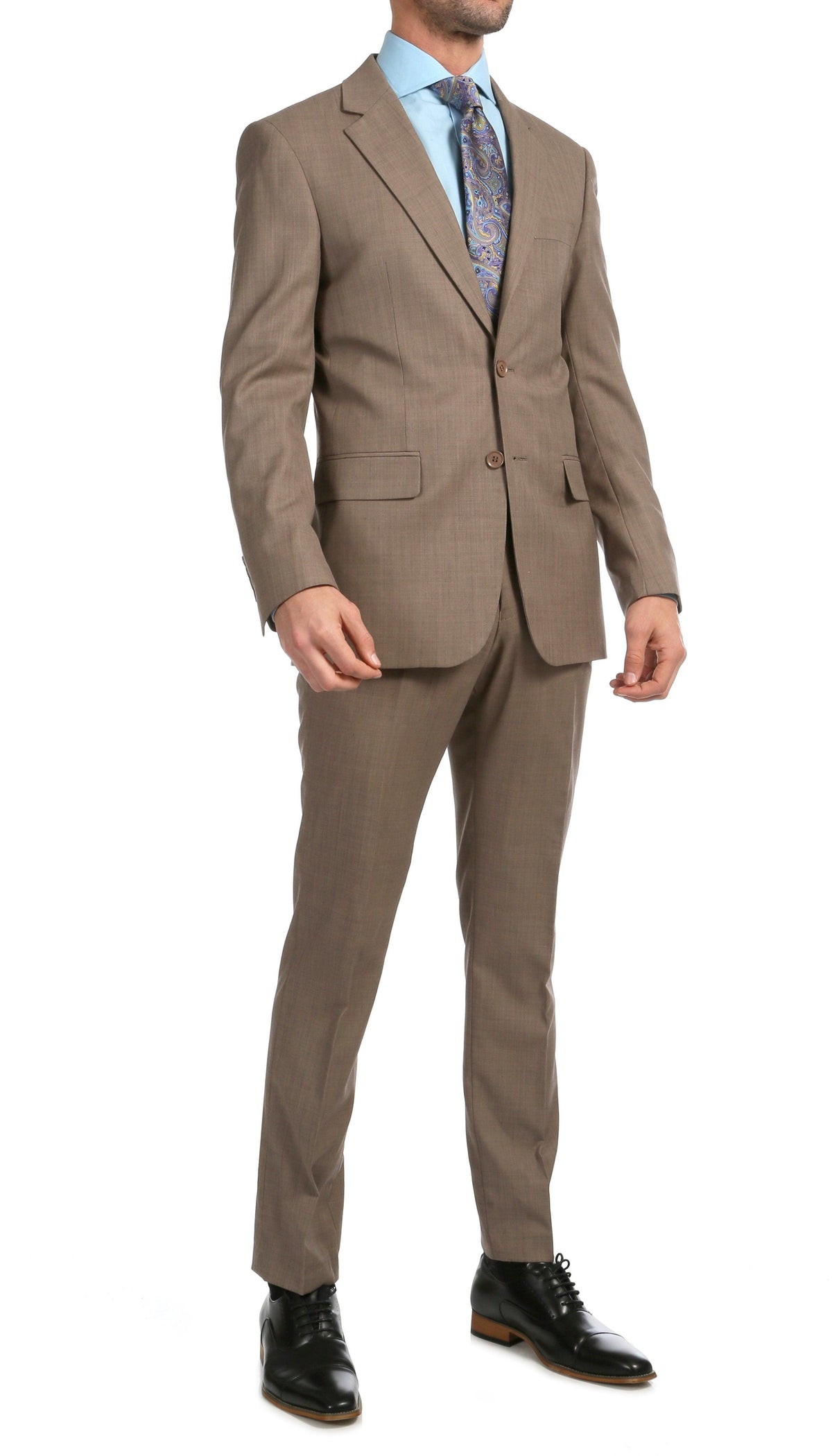 Mason Sand Men's Premium 2 Piece Wool Slim Fit Suit - Ferrecci USA 