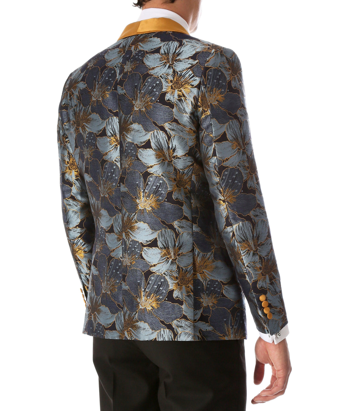 Men's Blue Hugo Floral Modern Fit Shawl Collar Tuxedo Blazer - Ferrecci USA 