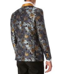 Men's Blue Hugo Floral Modern Fit Shawl Collar Tuxedo Blazer - Ferrecci USA 